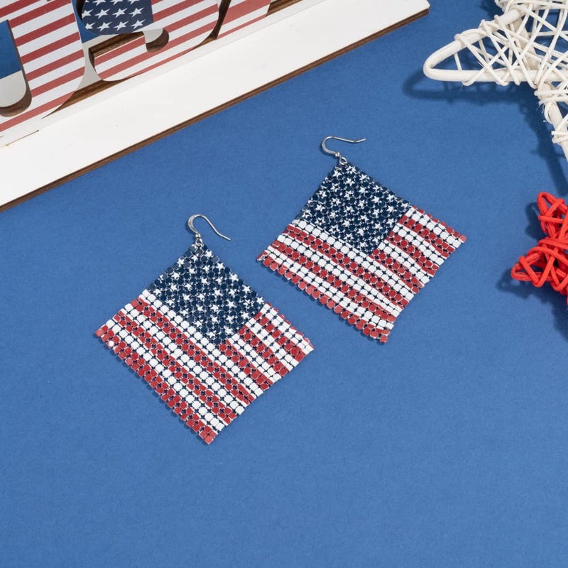 Madison Tyler Americana Collection USA Stars | Stripes Flag Chain Stud Earrings for Women - Image 5